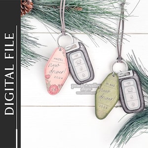 Novo driver DIY enfeite de Natal arquivo de corte a laser, presente de motorista de estudante DIY decoração de Natal, primeiro motorista Glowforge projeto Cricut projeto SVG