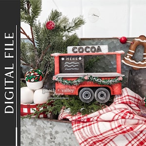 Hot Cocoa Cart DIY Xmas Ornament Laser Cut File, DIY Christmas Decor Laser Cutting Design Glowforge Project DIY Holiday Decor Cricut Project