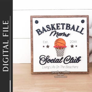 Fichier découpé au Laser de basket-ball maman Social Club, cadeau signe interchangeable pour maman découpée au Laser, projet de décoration maison DIY Glowforge SVG, S1