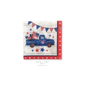 Papierserviette – 4. Juli American Pickup Trucks Cocktailserviette, Decoupage-Papier für Junk Journal, Scrapbooking und Decoupage-Kunst