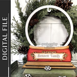 Snow Globe Ornament Stand Laser Cut File Ornament Hanger, DIY Christmas Decor Laser Cutting Design, Glowforge Project, Cricut Project SVG