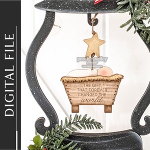 Adorno navideño de bricolaje para el pesebre del Niño Jesús, archivo cortado con láser, diseño de corte láser para decoración navideña, proyecto Glowforge, adorno de la Natividad SVG