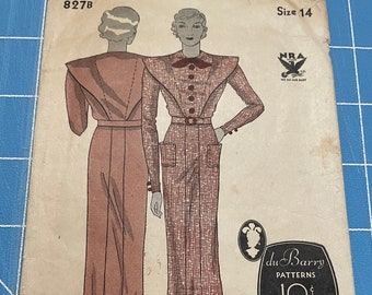 Rare Du Berry misses dress sewing pattern sewing pattern from 1930’s #827b/ Size 14/ Never used