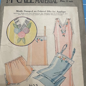 Original 1920’s McCall Stamped silk appliques sewing pattern # 1653