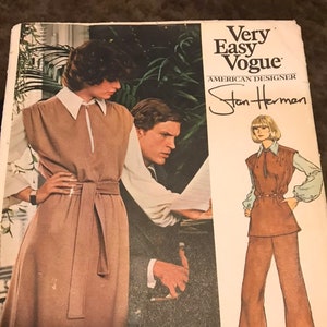 Vintage Vogue American Designer Stan Herman&#39;s dress, pants and Tunic sewing pattern #1083 size 8 / bust 31.5 inches