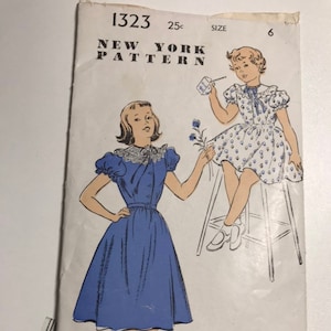 1940&#39;s New York Patterns Darling Dress Sewing Pattern # 1323 size 6/ bust 24&quot;