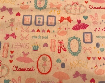 Fat Qtr Cosmo Cotton Linen Blend Canvas Bears and Sweets on Pink Background