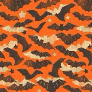 Spooktacular- Gone Batty by Maude Asbury for free spirits on an black background / Cotton/ Sold by the half yard