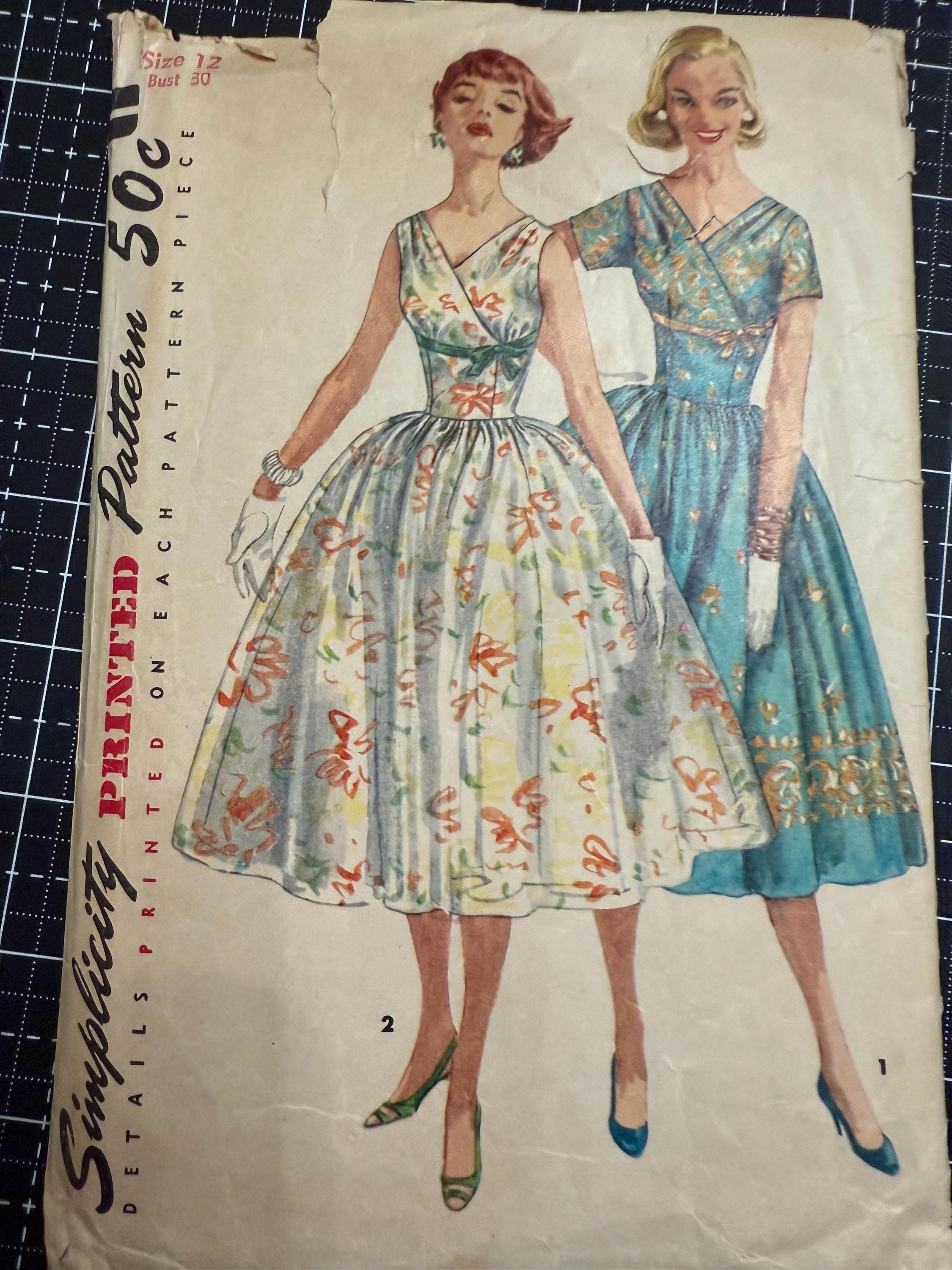 Simplicity original 1950’s misses full dress sewing pattern# 1616/ size 12/ bust size 30”