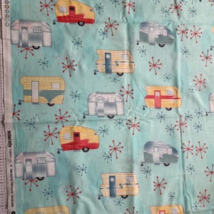 Vintage Trailers on lite blue background by Michael Miller CX3732 / Cotton/ Sold by the half yard