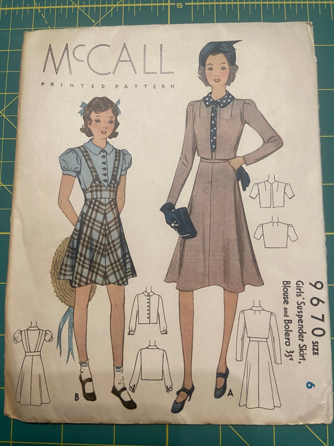 Original Mccall # 9670 Girls Suspender Skirt Blouse and Bolero Sewing ...