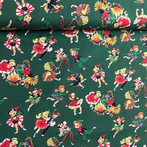 Holly Jolly -Ice Skaters on green background by Michael Miller/ cotton/ sold by the half yard