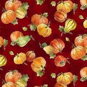 Pumpkin Fields - Fall pumpkins on a wine background cotton print by Michael Miller /Sold by the half yard