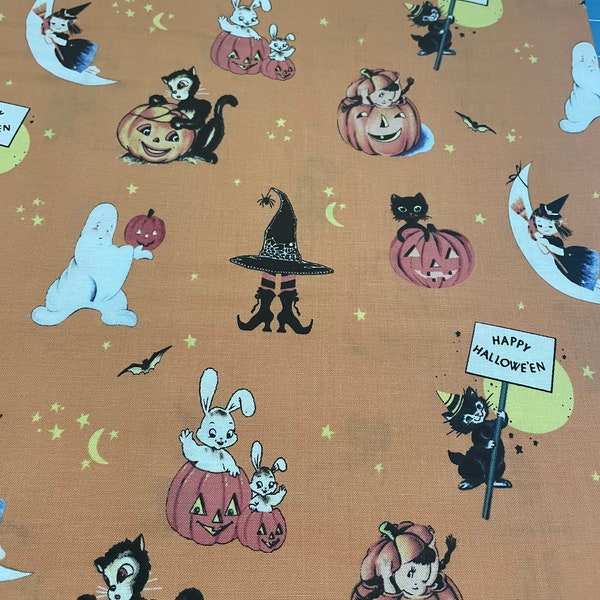 Fright Delight - Halloween Main on a orange background by Lindsay Wilkes for Riley Blake Designs/ Cotton/ Sold by the half yard