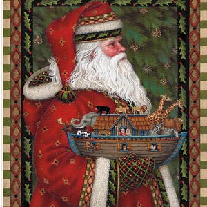 Imagine un panel de tela navideño II: panel de tela de Papá Noel y el Arca (35,5" x 43")