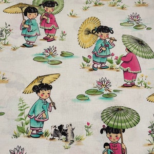 China Doll print on cream background by Michael Miller / Cotton/Sold by the Half Yard