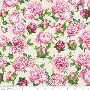 Spring peony floral contrasting fabric on cream by Hester & Cook for Riley Blake Designs/Sold by the half yard