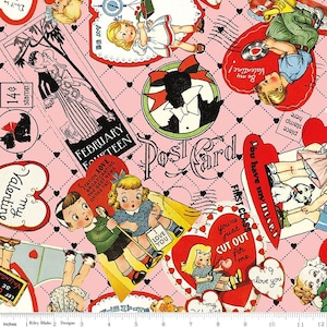 Take Heart - Jeu de cartes sur fond rose par J Wecker Frisch pour Riley Blake Designs/Coton/Vendu par mètre