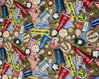 Camping, Tailgating, Cabin food print by Timeless Treasures Fabrics #CD2277/Cotton/Sold by the half yard