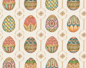 Sweet Springs - Fabergé Eggs on a ivory background by Hester & Cook for Riley Blake Designs/ Cotton/Sold by the half yard