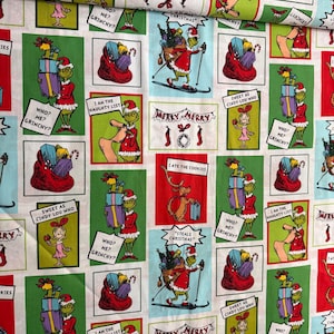 How The Grinch Stole Christmas- Grinchmas block  fabric/Cotton/Sold by the half yard