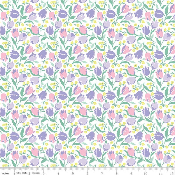 London Parks -Tiny Tulips in purple, pinks and green white back by Liberty Fabrics for Riley Blake Designs/ Cotton/ Sold by the half yard