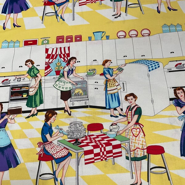 Michael Miller -Home Ec retro style print fabric/ 100% cotton/Sold by the half yard