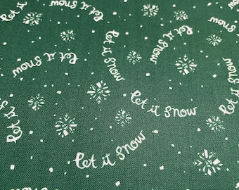 The Most Wonderful Time Of the year - Snowy cotton print in green by Michael Miller /Sold by the half yard