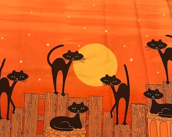Stray Cats Strut border by Michael Miller in Orange / Cotton/ Sold by the half yard