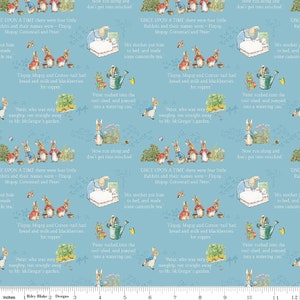The tale of Peter Rabbit - Text on blue background by Riley Blake Designs/ Cotton/ Sold by the half Yard