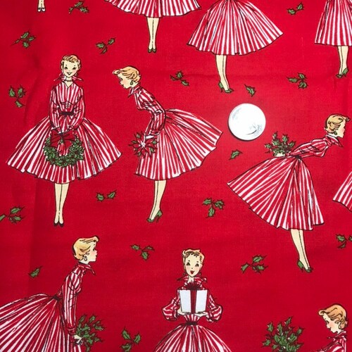 Tissu rétro Michael Miller Holiday Hostess/ coton/ épuisé/ vendu par demi-mètre