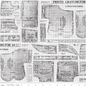 Sew Journal- 18 inch doll pattern print fabric in black and white by J Wecker Frisch for Riley Blake Designs/ Cotton/ Sold by the half yard