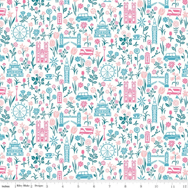 London Parks - Summer in the city in pinks and blues by Liberty Fabrics for Riley Blake Designs/ Cotton/ Sold by the half yard