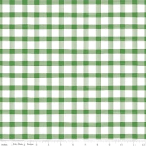 Könnte beinhalten: Grüner und weißer Gingham-Stoff mit einem Pinselstrichmuster. Der Stoff ist 12 Zoll breit und hat ein Lineal in Zoll entlang der Unterseite.