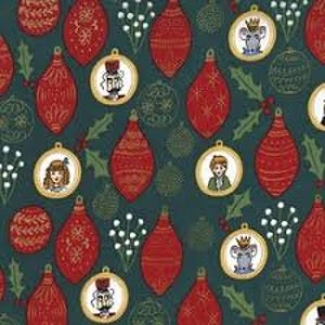 Schiaccianoci Atto 1 di Sarah Jane per Michael Miller ornamenti su tessuto di sfondo verde/venduto a mezzo metro