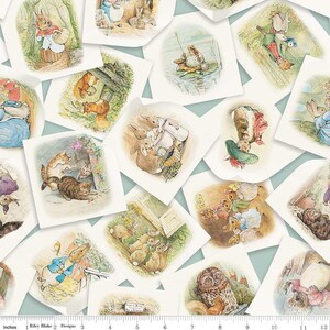 ピーターラビットと仲間たち - 青い背景にメイン、Riley Blake Designs 作 / コットン / 半ヤード単位で販売