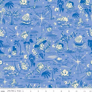Forever Neverland Map Lagoon on Periwinkie background by Jill Howarth for Riley Blake Designs/Sold by the half yard