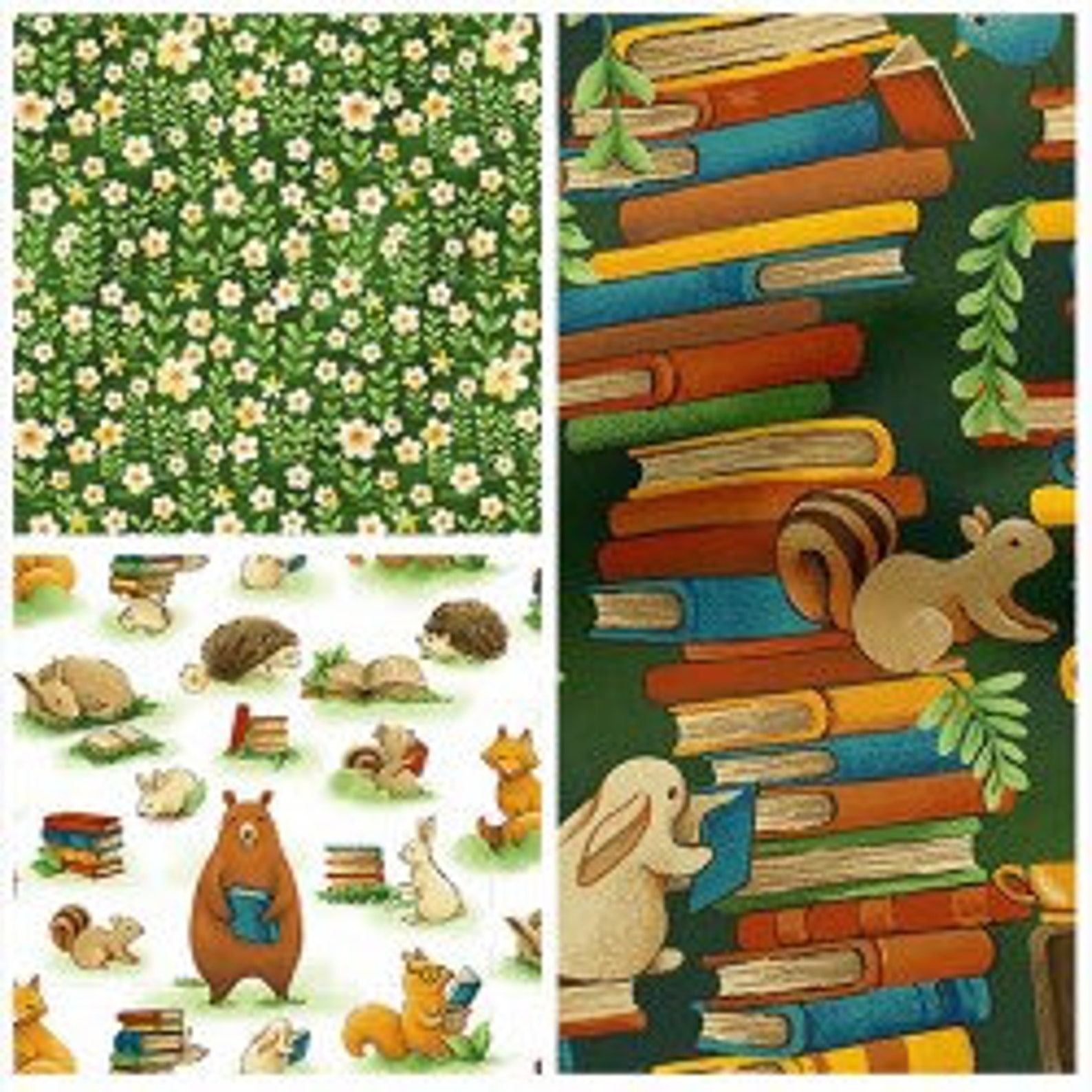 Forest Fables Stacked Books Fabric by Paintbrush Studios/ Etsy