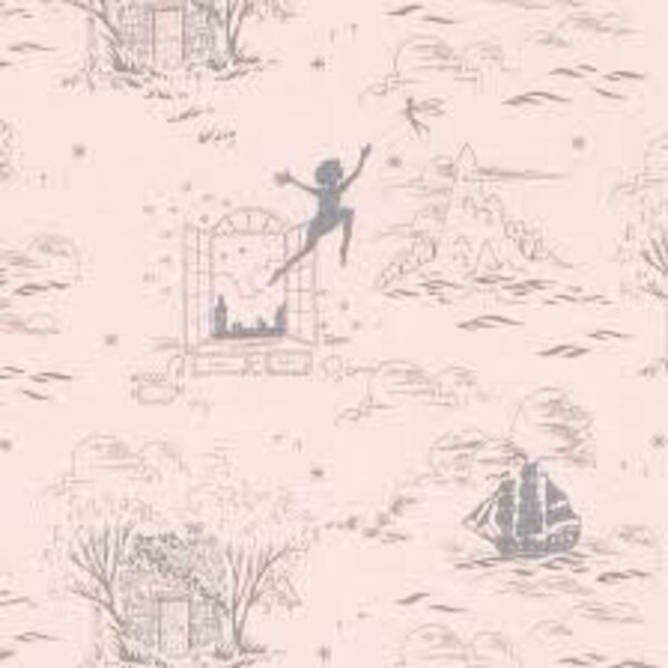 Peter Pan Second Star to the right by Sarah Jane for Michael Miller DC7942 on a lite peach background /Cotton/Fabric cut 16.5" by 44"