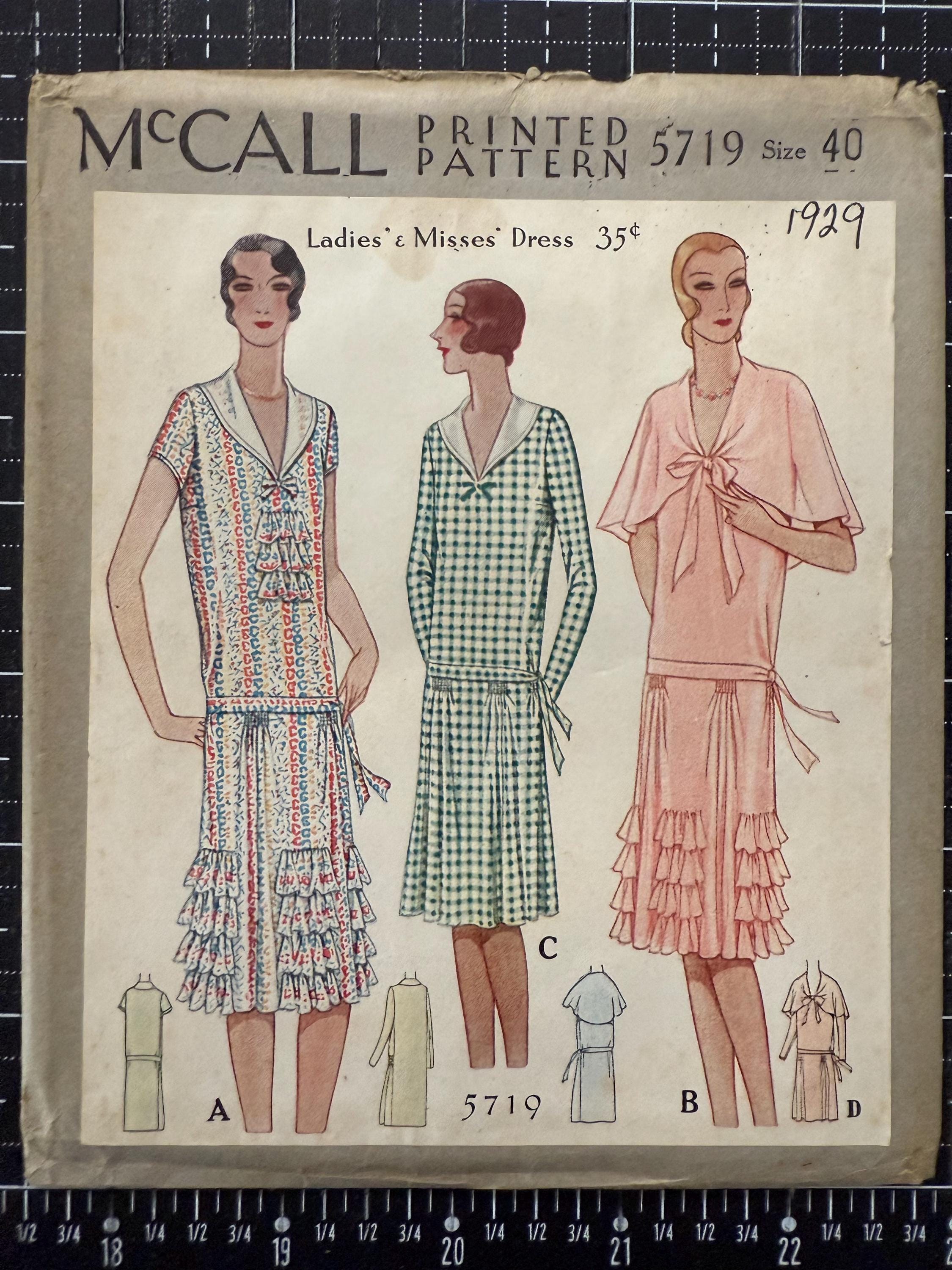 1929 original McCalls Ladies Dress Sewing Pattern #5719 / printed pattern/ Size 40