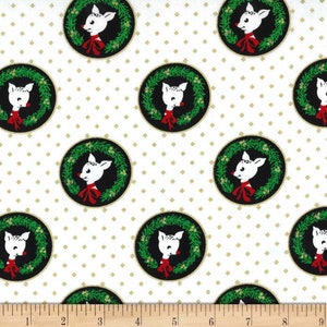 Hello My Dear! Fawn Laureates on white background fabric by Michael Miller /Cotton/ Sold by the half yard