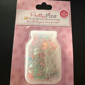 Pretty Pins- diamond pins by Lori Holt for Riley Blake Designs/ 100 sewing pins with plastic colorful diamond shape tips/ ST-8515