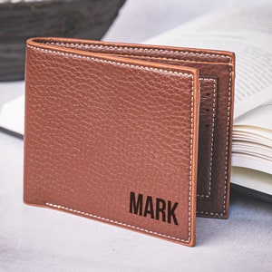 Cartera para hombre, billetera de cuero plegable con bloqueo RFID, billeteras minimalistas delgadas con bolsillo frontal para hombre, billetera personalizada, regalo para el padre de la novia