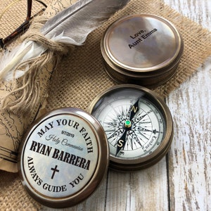 Baptism Gift Personalized Engraved Compass, First Communion Gifts for Boys, Custom Gifts for Son Confirmation, Godson Christening Gifts
