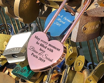 Personalized Love Lock Padlock Couples Custom Engraved Wedding Gifts for Him Her Boyfriend Girlfriend Anniversary Fence Bridge Honeymoon ~