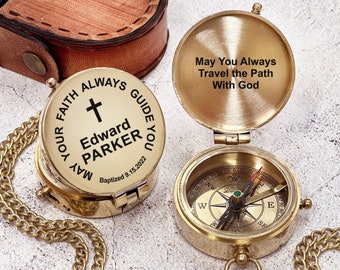 Personalized Compass for Baptism Baptized Name Gift for Godchild, First Holy Communion Gift Religious Gift, Custom Engraved Compass