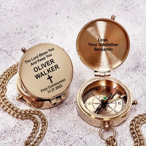Compass Baptism Gift for Grandson, First Communion Gift, Holy Communion Gift,Confirmation Gift for Boy, Engraved Compass,Gift for Him ~