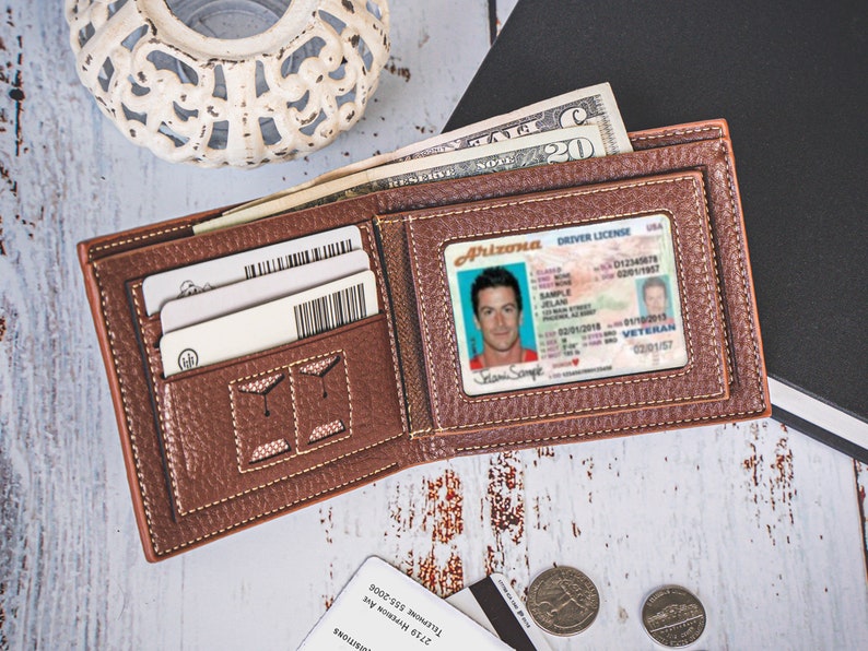 Custom Mens Wallet Personalized Bifold Slim Wallet, Handmade Wallet for Men, Mens Birthday Gift, Monogram Mens Wallet Fathers Day Gift image 5