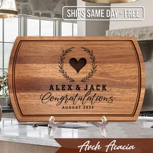 Personalized Hardwood Acacia Cutting Board with Juice Groove Custom Split Monogram Engraved Wedding Gift