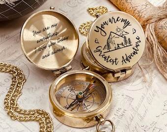 Engraved Gold Navigation Compass Weddings, Anniversaries, Birthdays, Corporate, Friendship, Groomsmen, Coworker, Graduation Gift for Him~